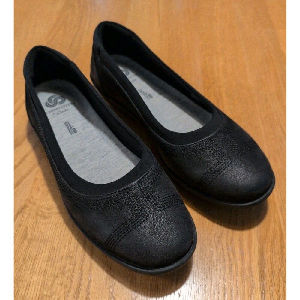 Clarks Cloudsteppers Ayla Ballet Flats Black Suede Slip On Size 7M Shoes Comfy!